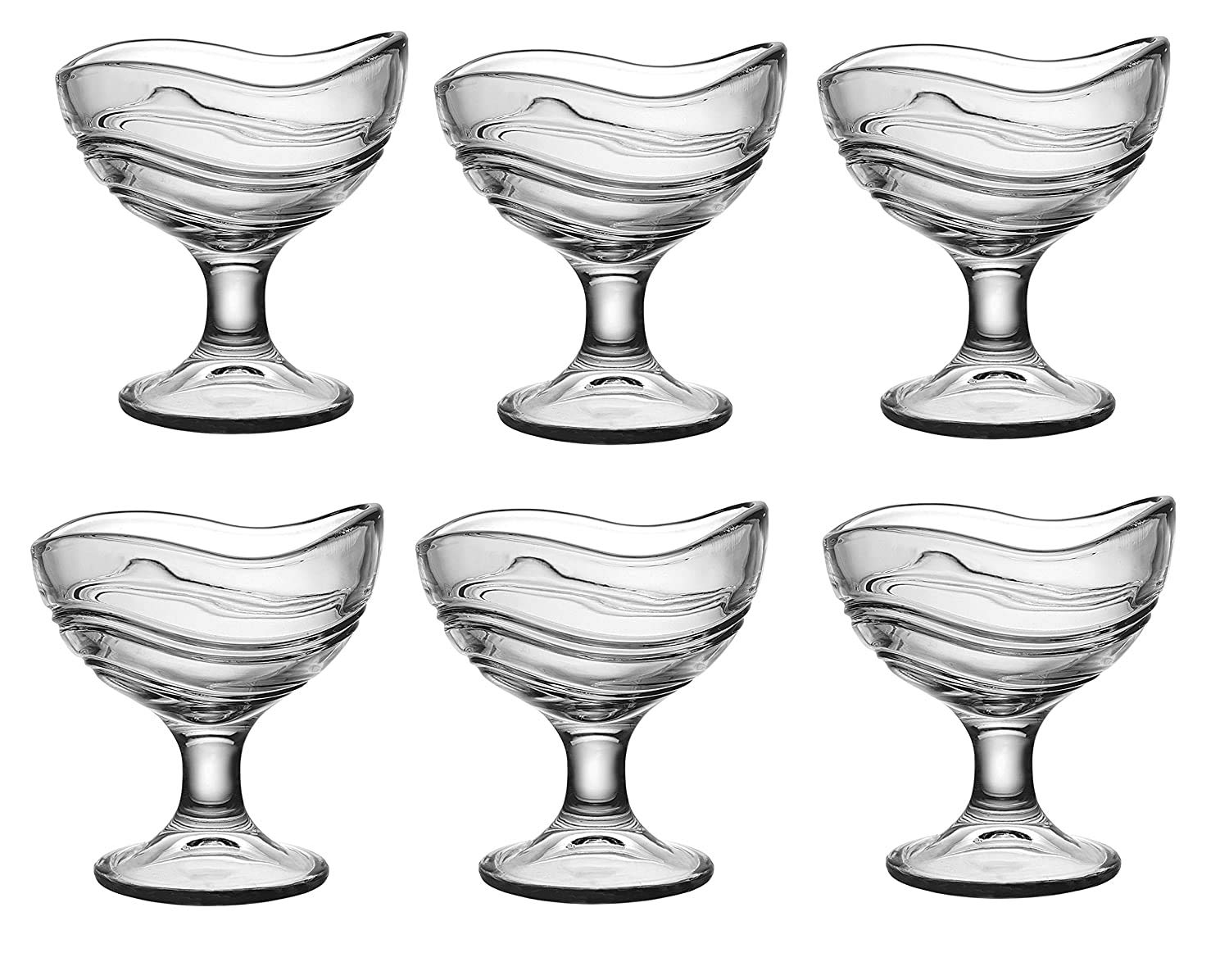 Dakshayanii 170 ML, Set of 6 Crystal Glass Curve Wave Shape ice Cream Bowl Serving Fruit Salad Pudding Multi - Purpose Bowl - Koshbazaar - 