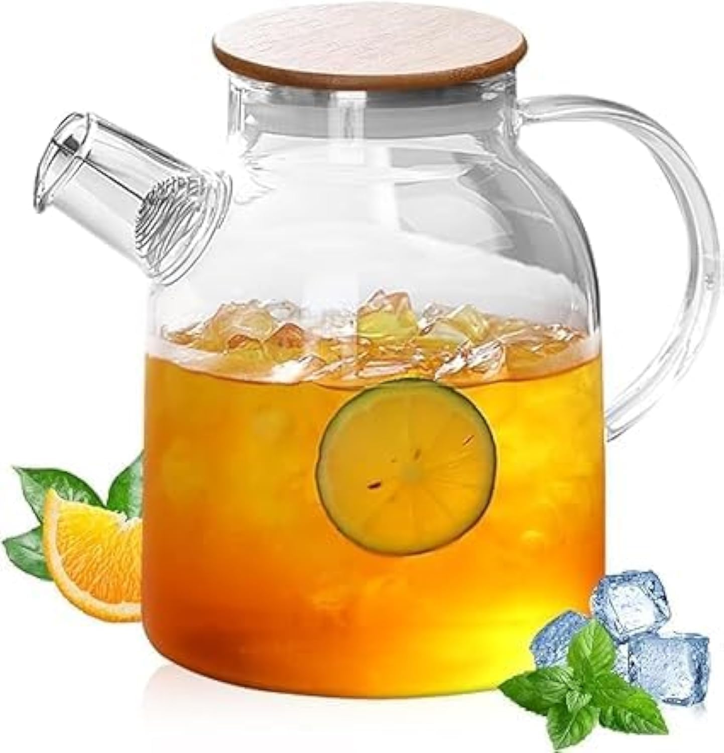 Dakshayanii 1.8L Glass Water Jug Pitcher with Wooden Lid for Iced Tea Juice Milk and Hot Cold Beverages Elegant Carafe for Home and Office - Koshbazaar - 