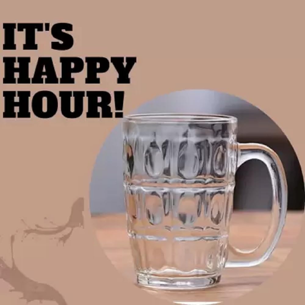 Dakshayanii 400ML Premium Glass Beer Mugs Set of 4 Transparent Crystal Clear 3D Design Multipurpose Juice Faluda Mug for Home & Restaurant - Koshbazaar - 