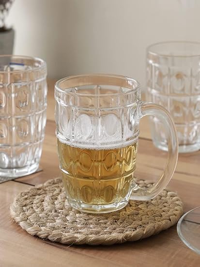 Dakshayanii 400ML Premium Glass Beer Mugs Set of 4 Transparent Crystal Clear 3D Design Multipurpose Juice Faluda Mug for Home & Restaurant - Koshbazaar - 