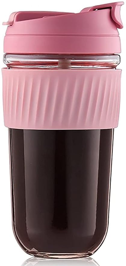 Dakshayanii 500ML Glass Coffee Mug with Lid and Straw Reusable Travel Mug with Silicone Sleeve Glass Water Bottle for Coffee and Beverages (Yellow) - Koshbazaar - 