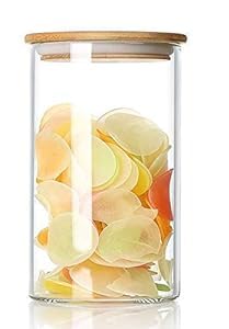 Dakshayanii Borosilicate Glass Storage Jar with Airtight Bamboo Wooden Lid 500ML Crystal Clear Kitchen Container Pack of 1 - Koshbazaar - 