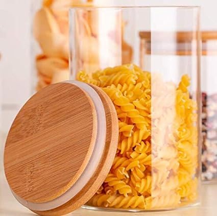 Dakshayanii Borosilicate Glass Storage Jar with Airtight Bamboo Wooden Lid 500ML Crystal Clear Kitchen Container Pack of 1 - Koshbazaar - 