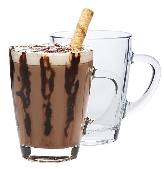 Dakshayanii Crystal Clear Glass Coffee Mug Set with Solid Handle for Tea Coffee Espresso Cappuccino and Hot Cold Beverages 230ML Set of 2 - Koshbazaar - 