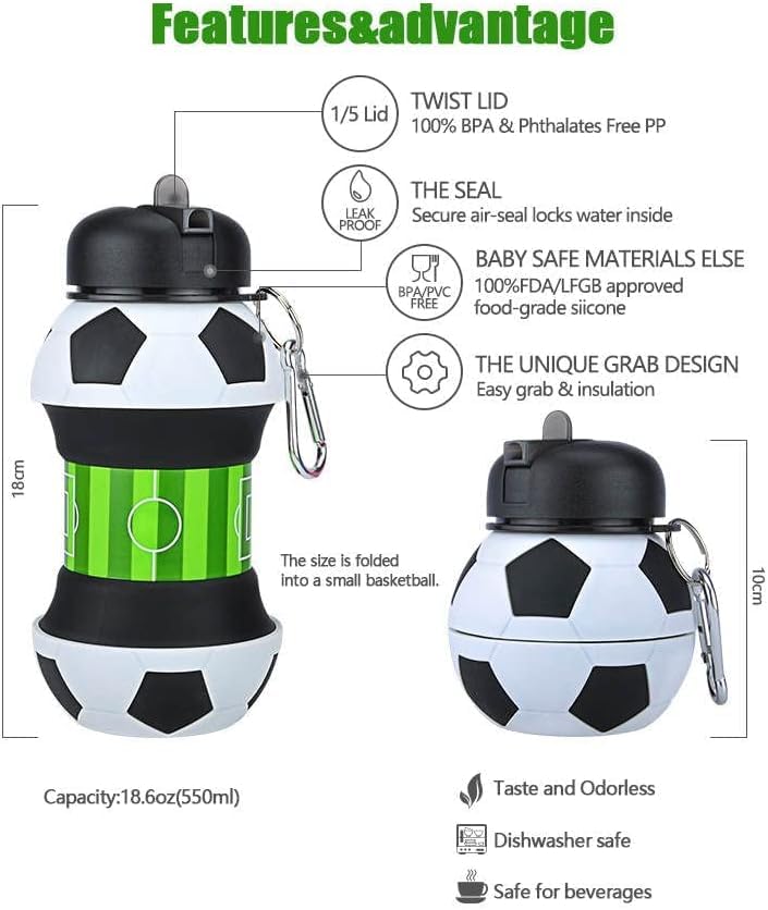 Dakshayanii Football Design Silicone Collapsible Water Bottles, Portable Sports Bottle - Koshbazaar - 