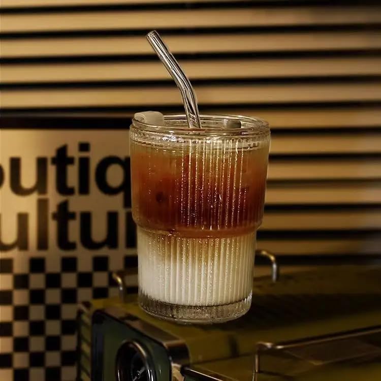 Dakshayanii Glass Cups Fruit Juice Milk Sipper Lids and Glass Straws, High Borosilicate Clear Coffee Glass Tumblers, Drinking Glass Smoothie Tea Water Cups... - Koshbazaar - 