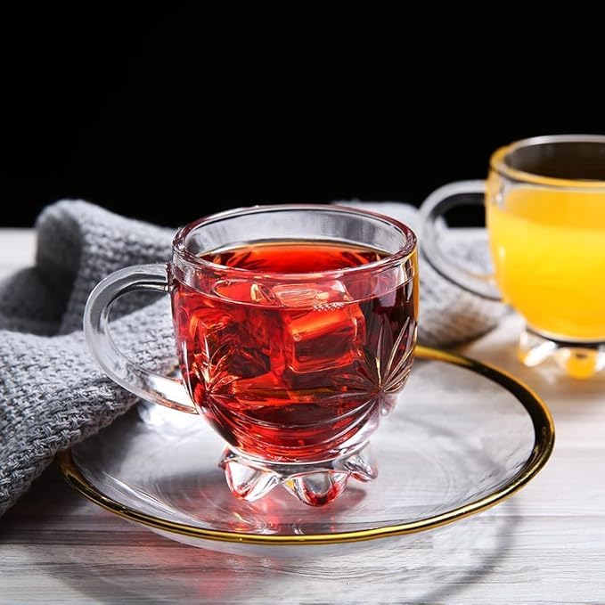 Dakshayanii Glass Tea Cup Set | 120 ml | Coffee Mugs with Handle Transparent Drinking Cup for Milk, Cappuccino, Hot Chocolate & Cold Beverages (Set of 4) - Koshbazaar - 
