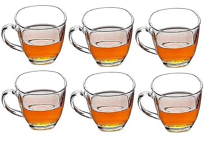 Dakshayanii Italian Premium Glass Coffee Mug Tea Cups Set of 6 140ML Transparent Square Design for Tea Coffee Green Tea Herbal Tea and Hot Cold Beverages - Koshbazaar - 