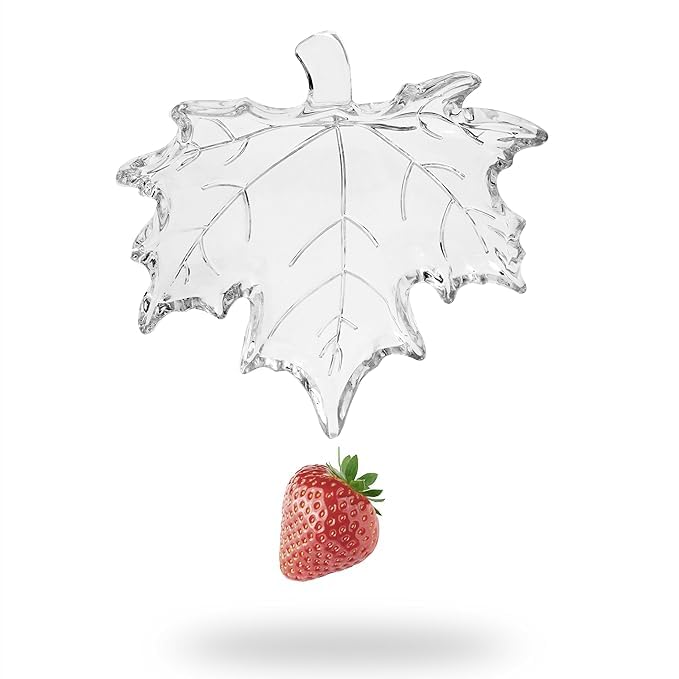 Dakshayanii Modern Glass Fruit Plate, Leaf Shape Glass Plate Bowl Dish, Leaf Shape Serving Tray Large Transparent Home Decoration, (Set of 1) - Koshbazaar - 