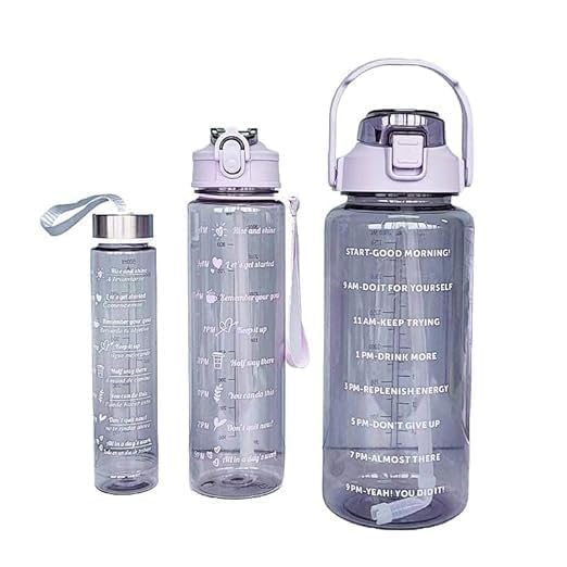 Dakshayanii Motivational Bottle|Transparent Water Bottle With Time Mark | Set Of 3|2000ML,900ML,300ML - Koshbazaar - 