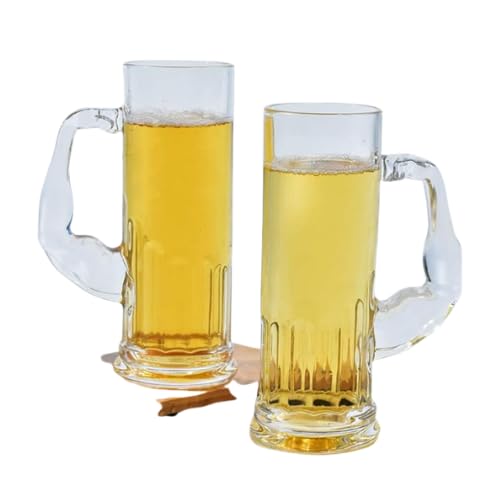 Dakshayanii Muscle Beer Mug, Muscle Handle Shape Large Mug Glass, Drinking Mug Imported with Handle, Fancy Design Mug - 600ml, (Set of 2) - Koshbazaar - 