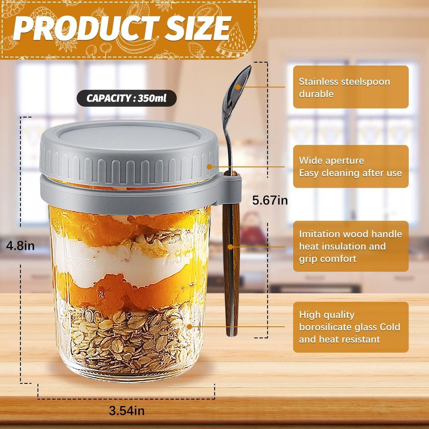 Dakshayanii Oats Containers With Lids And Spoons (350 Ml) - Koshbazaar - 