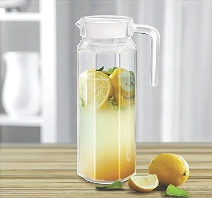 Dakshayanii Premium 1100ml Glass Water Jug with Plastic Lid & Handle | Transparent Beverage Carafe for Home, Office, Etc. | Pitcher for Serve Water,... - Koshbazaar - 
