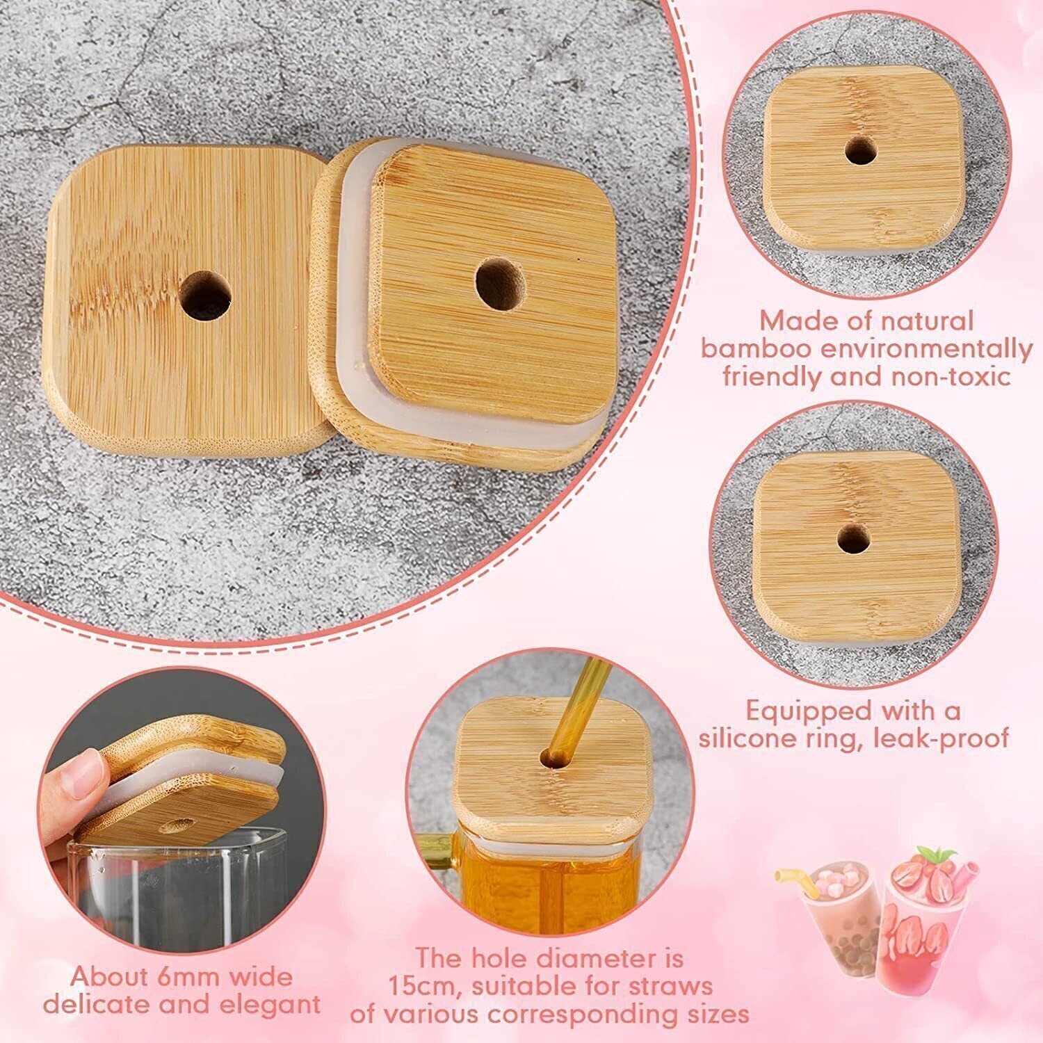 Dakshayanii Square Mason Wooden Lid & Straw Glass Mason Jar Glass Coffee Mug (410 ml) - Koshbazaar - 